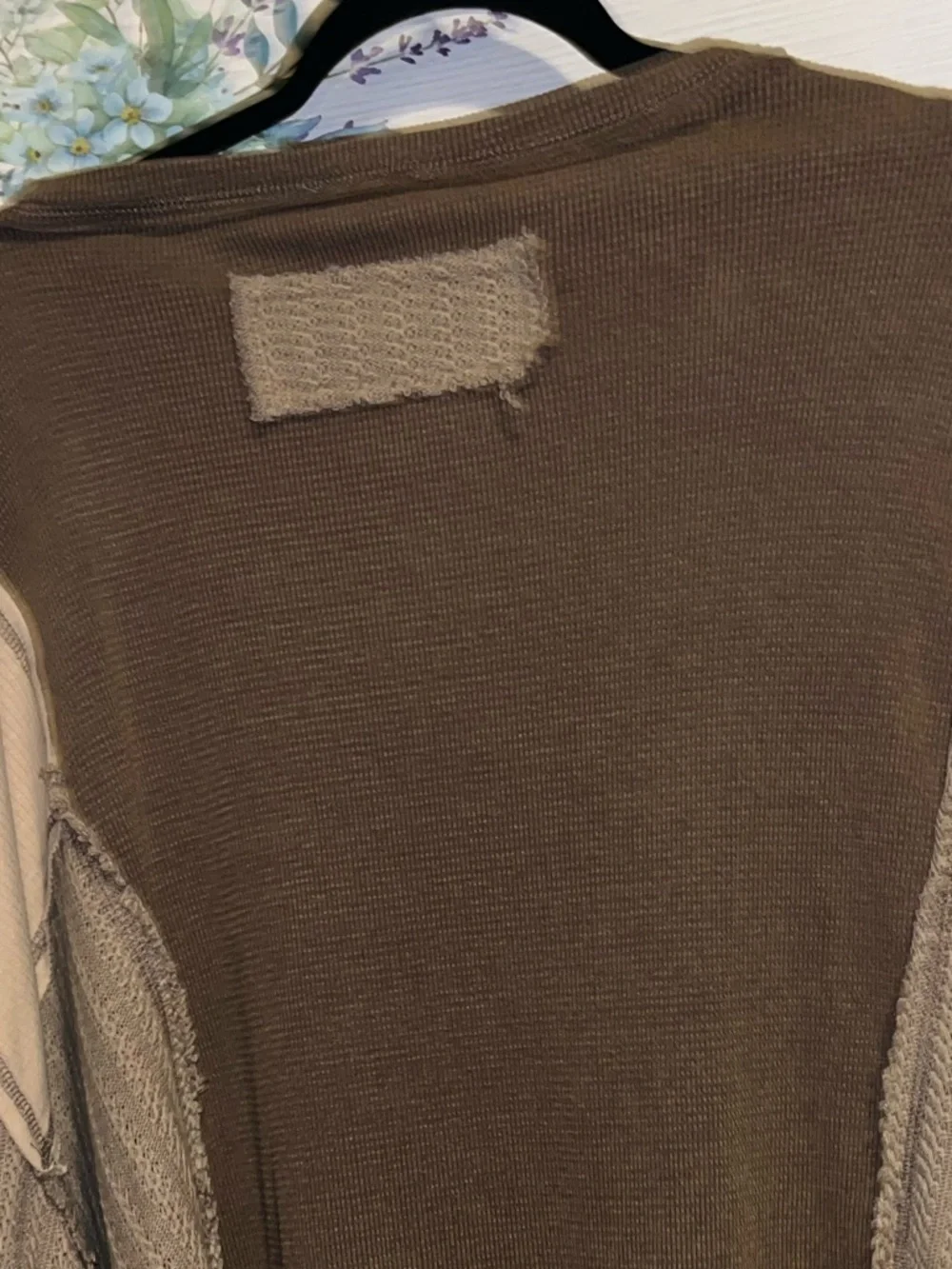 POL Small Casual Brown Knit Top with Patch Pocket- Brown & Cream